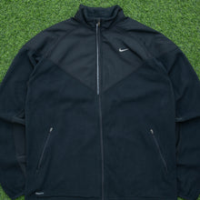 Load image into Gallery viewer, 2007 Nike Fit Small Swoosh Embroidered Nylon Panel Full Zip Black Fleece - L
