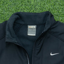 Load image into Gallery viewer, 2007 Nike Fit Small Swoosh Embroidered Nylon Panel Full Zip Black Fleece - L
