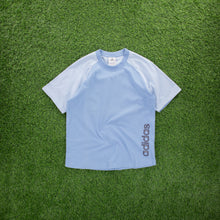 Load image into Gallery viewer, (2004) Adidas Spell Out Embroidered Graphic Light Blue Raglan T-Shirt - S
