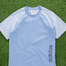 Load image into Gallery viewer, (2004) Adidas Spell Out Embroidered Graphic Light Blue Raglan T-Shirt - S
