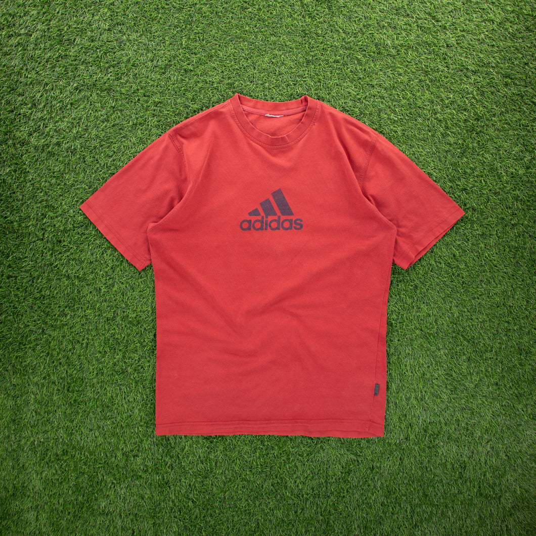 (2001) Adidas Large Spell Out Logo Graphic Red T-Shirt - M/L