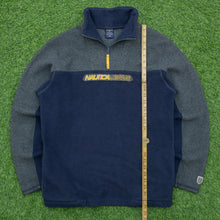 Load image into Gallery viewer, Nautica Jeans Co Spell Out Embroidered Two Tone 1/4 Quarter Zip Navy Grey Fleece - M/L
