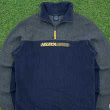 Load image into Gallery viewer, Nautica Jeans Co Spell Out Embroidered Two Tone 1/4 Quarter Zip Navy Grey Fleece - M/L
