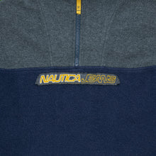 Load image into Gallery viewer, Nautica Jeans Co Spell Out Embroidered Two Tone 1/4 Quarter Zip Navy Grey Fleece - M/L
