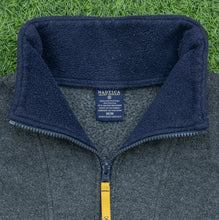 Load image into Gallery viewer, Nautica Jeans Co Spell Out Embroidered Two Tone 1/4 Quarter Zip Navy Grey Fleece - M/L
