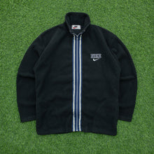 Load image into Gallery viewer, Nike Small Spell Out Swoosh Embroidered Logo Ribbed Stripe Taping Full Zip Black Fleece - M
