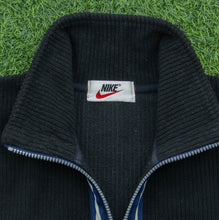 Load image into Gallery viewer, Nike Small Spell Out Swoosh Embroidered Logo Ribbed Stripe Taping Full Zip Black Fleece - M
