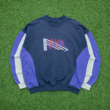 Load image into Gallery viewer, Adidas Originals Marathon Graphic Colour Block Oversized Boxy Mock Neck Pullover Navy Blue Sweatshirt - L (42/44)
