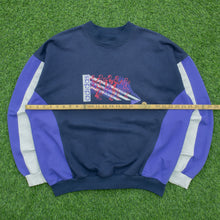 Load image into Gallery viewer, Adidas Originals Marathon Graphic Colour Block Oversized Boxy Mock Neck Pullover Navy Blue Sweatshirt - L (42/44)
