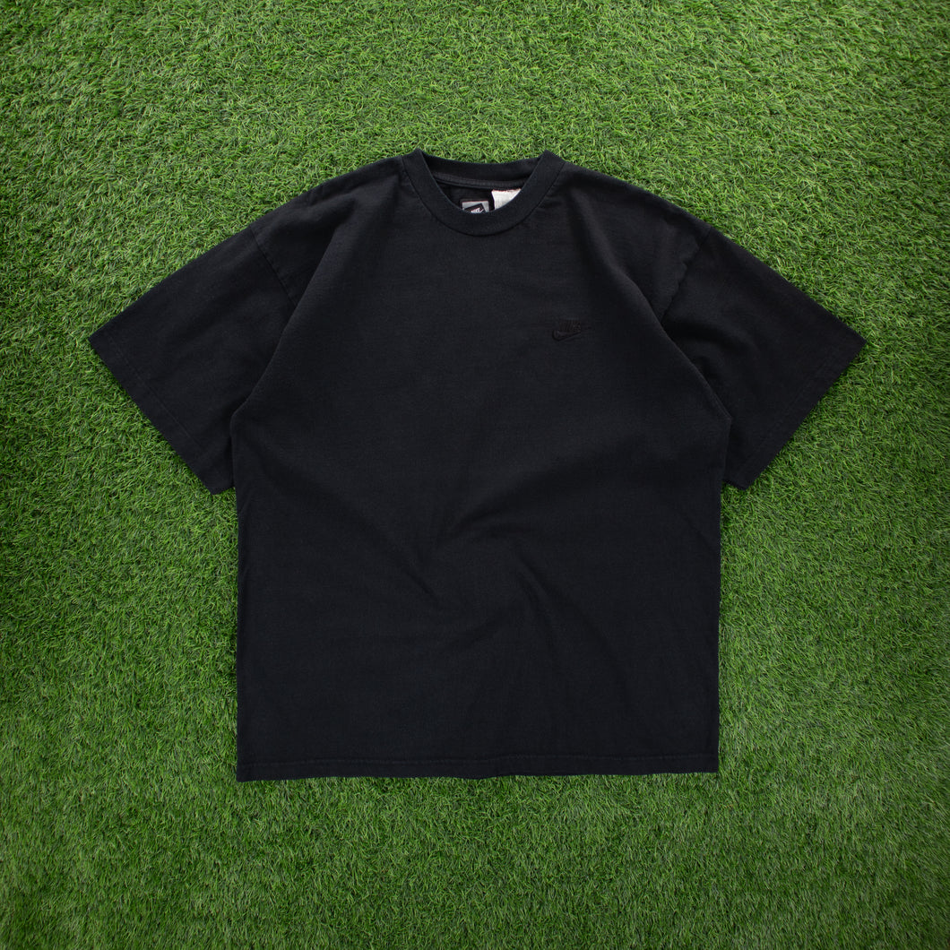 (1995) Nike Small Swoosh Embroidered Heavyweight Black T-Shirt - XXL