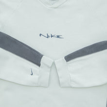 Load image into Gallery viewer, Women’s 2000 Nike Spell Out Embroidered Small Swoosh Logo V-Neck Boxy Beige Grey Sweatshirt - L (14-16)

