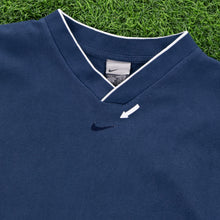 Load image into Gallery viewer, (2001) Nike Small Centre Swoosh Embroidered Navy V-Neck T-Shirt - L
