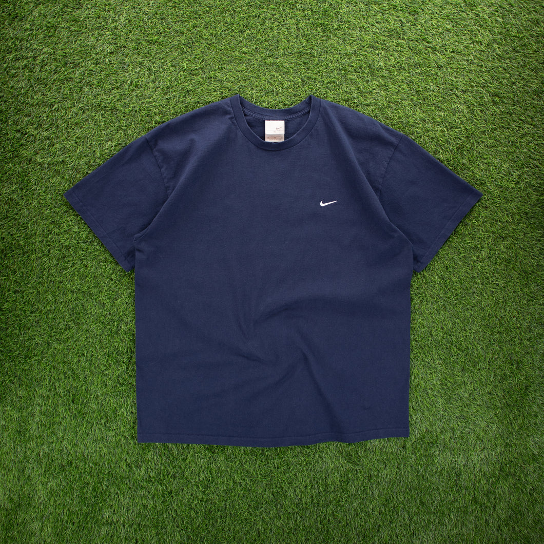 (2003) Nike Small Swoosh Embroidered Navy T-Shirt - XL