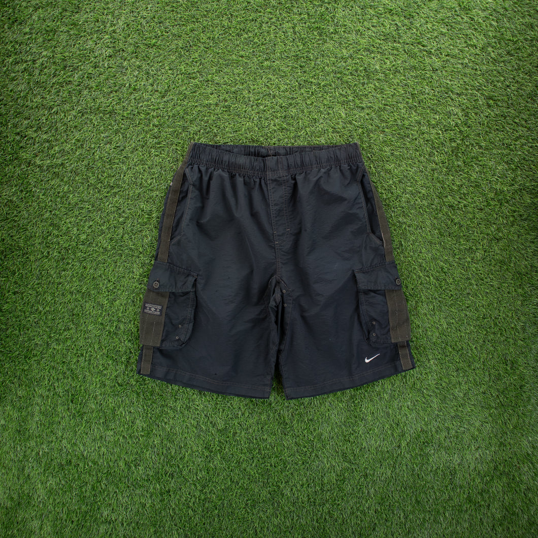 (2006) Nike Randall’s Island Downing Stadium Small Swoosh Embroidered Dark Green Brown Cargo Shorts - L (32-36”)