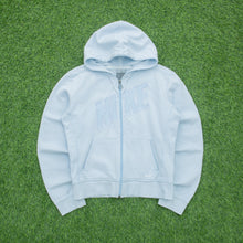 Load image into Gallery viewer, Women’s 2004 Nike Spell Out Small Swoosh Embroidered Mesh Logo Zip Up Light Blue Hoodie - M (10-12)
