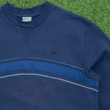 Load image into Gallery viewer, Nike Athletic 71 Small Swoosh USA Spell Out Embroidered Stripe Piping Boxy Crewneck Navy Sweatshirt - M
