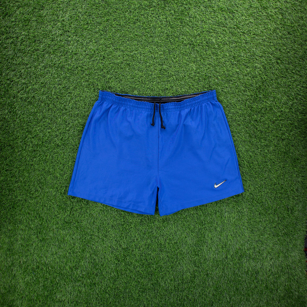 (2001) Nike Team Small Swoosh Embroidered Blue Sports Shorts - XL (34-38”)