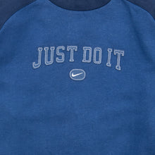 Load image into Gallery viewer, Women’s Nike Just Do It Spell Out Embroidered Small Swoosh Raglan Crewneck Navy Blue Sweatshirt - M (10-12)
