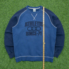 Load image into Gallery viewer, 2004 Nike Athletic 71 Spell Out Embroidered Small Swoosh Contrast Stitch Raglan Crewneck Navy Sweatshirt - M

