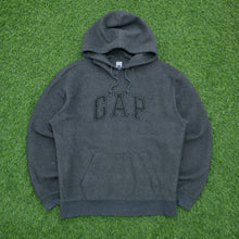 Load image into Gallery viewer, 2005 GAP Spell Out Stitch Embroidered Hooded Dark Grey Fleece - M
