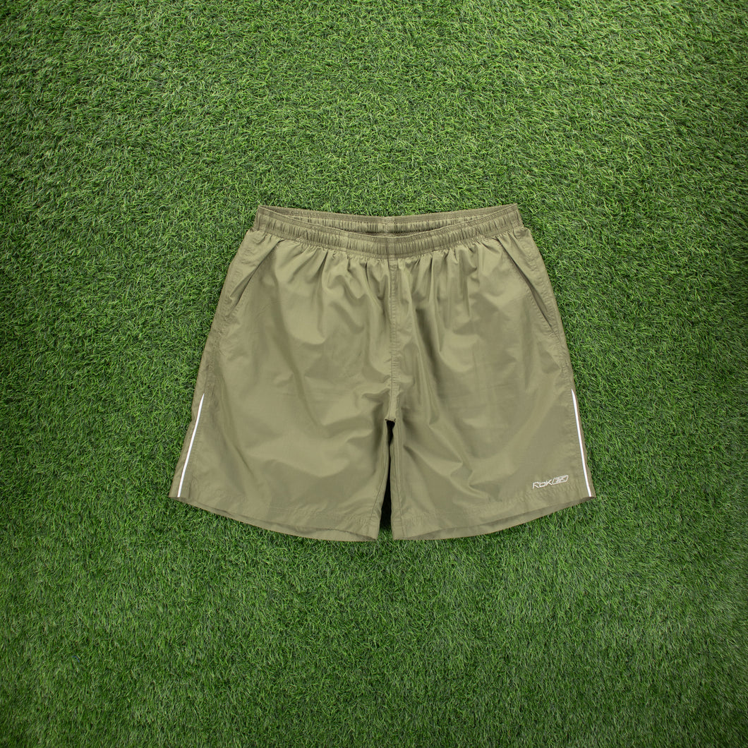 Reebok Small Spell Out Embroidered Logo Pocket Khaki Sports Shorts - L (32-36”)