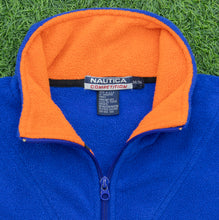 Load image into Gallery viewer, 1999 Nautica Competition USA Spell Out Embroidered Pullover 1/4 Quarter Zip Oversized NauTech Blue Orange Fleece - M/L
