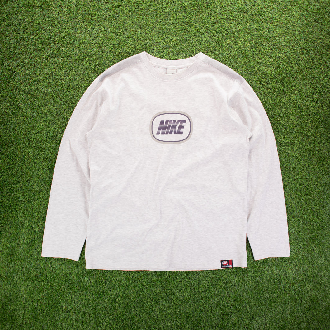 (2002) Nike Large Spell Out Button Graphic Heavyweight Long Sleeve T-Shirt - XL