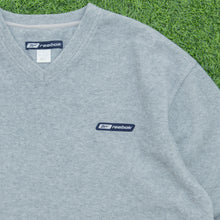 Load image into Gallery viewer, 1995 Reebok Small Spell Out Logo Embroidered V-Neck Grey Fleece Jumper - L
