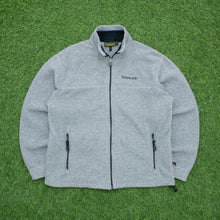 Load image into Gallery viewer, Timberland Polartec Small Spell Out Embroidered Zip Up Grey Fleece Jacket - S

