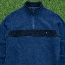 Load image into Gallery viewer, 2000 GANT Sport USA Small Spell Out Embroidered Two Tone Stripe Oversized 1/4 Quarter Zip Sherpa Navy Fleece - L
