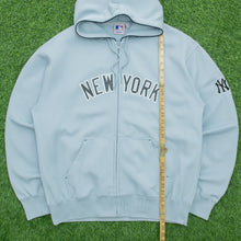 Load image into Gallery viewer, New York Yankees Spell Out Graphic MLB Majestic Light Blue Zip Up Hoodie - XL
