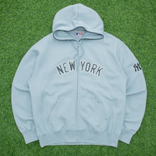 Load image into Gallery viewer, New York Yankees Spell Out Graphic MLB Majestic Light Blue Zip Up Hoodie - XL
