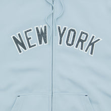 Load image into Gallery viewer, New York Yankees Spell Out Graphic MLB Majestic Light Blue Zip Up Hoodie - XL
