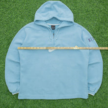 Load image into Gallery viewer, Women’s 1999 Nike Large Swoosh Sleeve Spell Out Embroidered Boxy 1/4 Quarter Zip Light Blue Hoodie - M (10-12)
