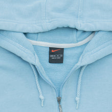 Load image into Gallery viewer, Women’s 1999 Nike Large Swoosh Sleeve Spell Out Embroidered Boxy 1/4 Quarter Zip Light Blue Hoodie - M (10-12)
