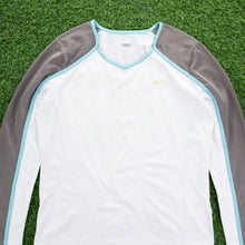 Load image into Gallery viewer, (2007) Women’s Nike Small Swoosh Embroidered Mesh Breathable White Grey V-Neck Long Sleeve Sports Top - L (12-14)
