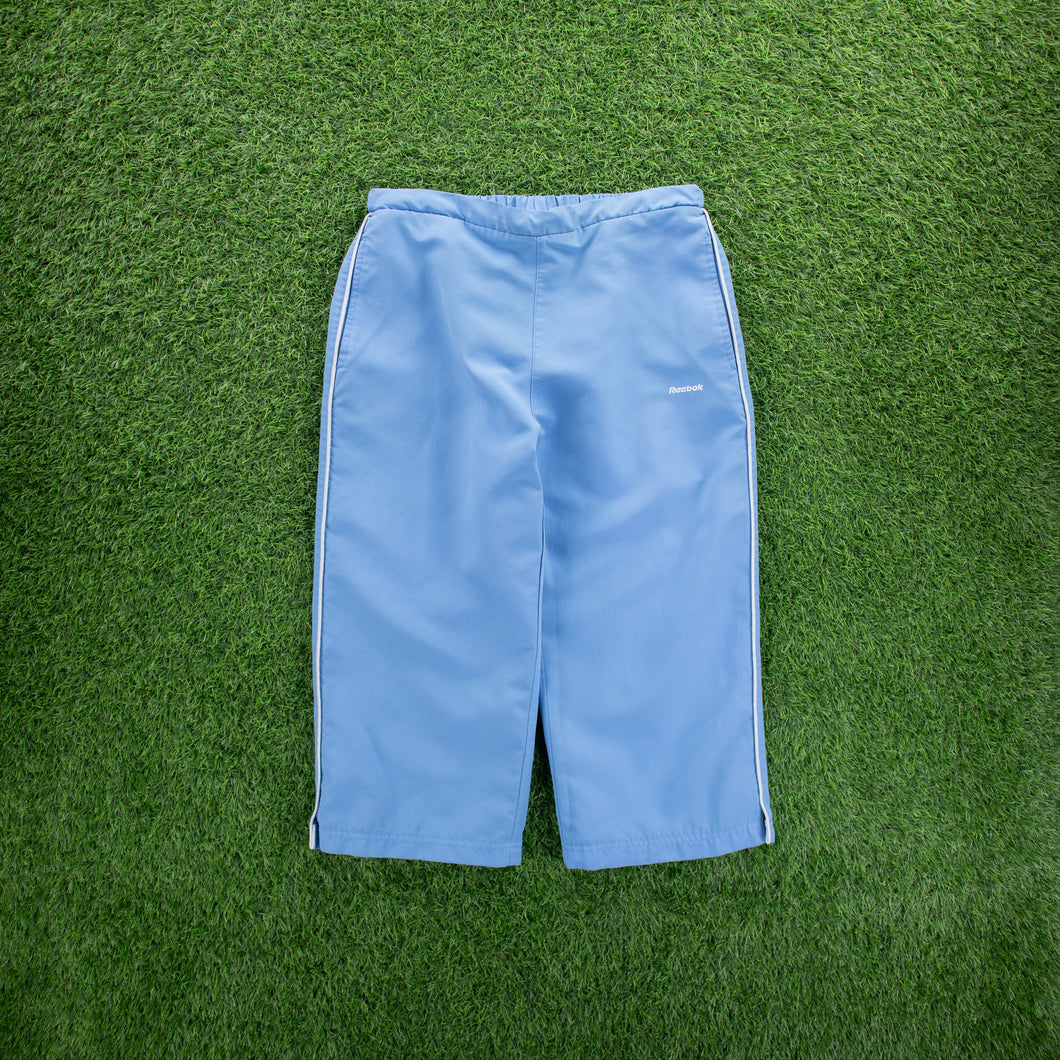Women’s Reebok Small Spell Out Embroidered Pocket Piping Light Blue 3/4 Length Shorts - M (10-12)