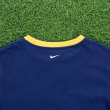 Load image into Gallery viewer, (1999) Women’s Nike Spell Out Small Swoosh Embroidered Navy Yellow Longsleeve T-Shirt - L/XL (14-18)
