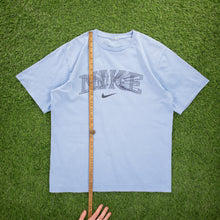 Load image into Gallery viewer, Nike Large Spell Out 3D Illusion Swoosh Graphic Light Blue T-Shirt - L/XL
