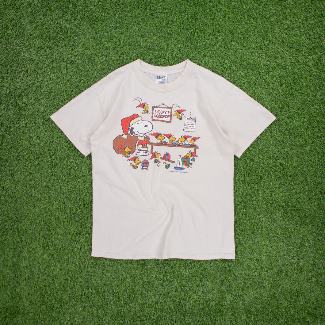 Snoopy Woodstock Peanuts Santas Workshop Christmas Graphic Beige T-Shirt - M