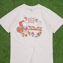 Load image into Gallery viewer, Snoopy Woodstock Peanuts Santas Workshop Christmas Graphic Beige T-Shirt - M
