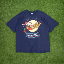 Load image into Gallery viewer, Snoopy Woodstock Peanuts Santas Slay Christmas Graphic Navy T-Shirt - L/XL
