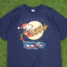 Load image into Gallery viewer, Snoopy Woodstock Peanuts Santas Slay Christmas Graphic Navy T-Shirt - L/XL
