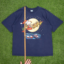 Load image into Gallery viewer, Snoopy Woodstock Peanuts Santas Slay Christmas Graphic Navy T-Shirt - L/XL
