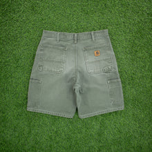 Load image into Gallery viewer, Carhartt Carpenter Workwear Medium Wash Denim Green Jort Shorts - 32”
