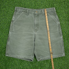 Load image into Gallery viewer, Carhartt Carpenter Workwear Medium Wash Denim Green Jort Shorts - 32”
