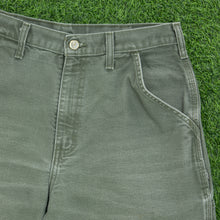 Load image into Gallery viewer, Carhartt Carpenter Workwear Medium Wash Denim Green Jort Shorts - 32”
