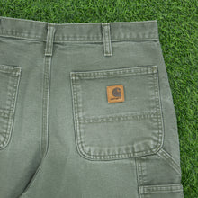 Load image into Gallery viewer, Carhartt Carpenter Workwear Medium Wash Denim Green Jort Shorts - 32”
