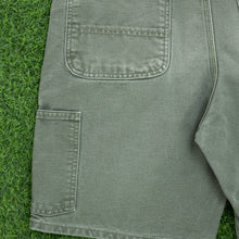 Load image into Gallery viewer, Carhartt Carpenter Workwear Medium Wash Denim Green Jort Shorts - 32”
