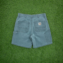 Load image into Gallery viewer, Carhartt Carpenter Workwear Medium Wash Denim Teal Jort Shorts - 32”
